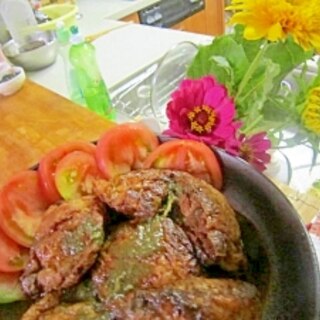 ∝油揚げ肉詰め袋甘辛煮バジルソース∝